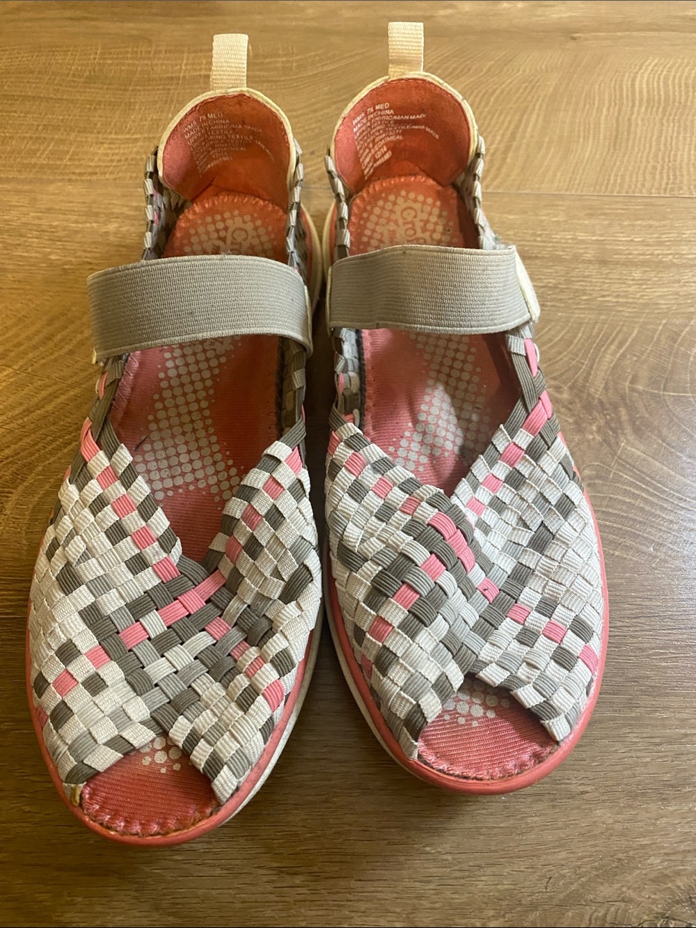 croft & barrow Pink and Gray Woven Elastic Strap Sandals